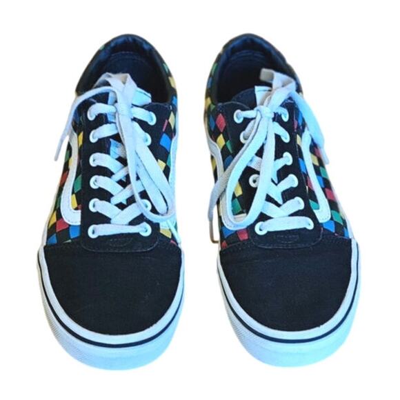 Vans Off The Wall Old Skool Checkered Sneakers Black Youth Size 4 - Picture 2 of 8